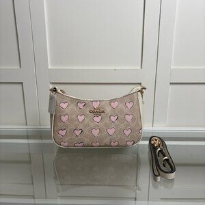 Coach Teri Shoulder Bag Pink Heart Print